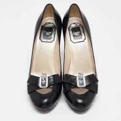 مملوكة مسبقًا Dior Black Leather Bow Crystal Embellished Pumps Size 38