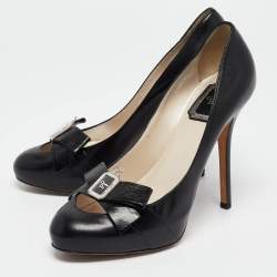 مملوكة مسبقًا Dior Black Leather Bow Crystal Embellished Pumps Size 38