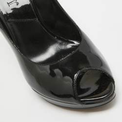 Dior Black Patent Leather Miss Dior Peep Toe Pumps Size 38