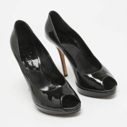 Dior Black Patent Leather Miss Dior Peep Toe Pumps Size 38