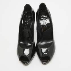 Dior Black Patent Leather Miss Dior Peep Toe Pumps Size 38