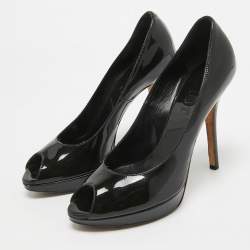 Dior Black Patent Leather Miss Dior Peep Toe Pumps Size 38