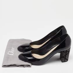 Dior Black Patent Leather Stud Embellished Block Heel Pumps Size 40