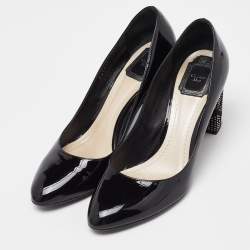Dior Black Patent Leather Stud Embellished Block Heel Pumps Size 40