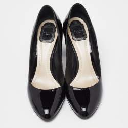 Dior Black Patent Leather Stud Embellished Block Heel Pumps Size 40
