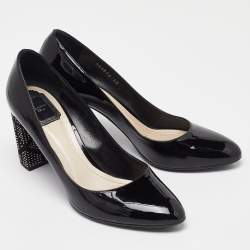Dior Black Patent Leather Stud Embellished Block Heel Pumps Size 40
