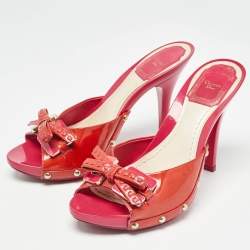 Dior Pink Patent Leather Bow Slide Sandals Size 36