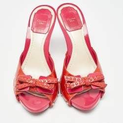Dior Pink Patent Leather Bow Slide Sandals Size 36