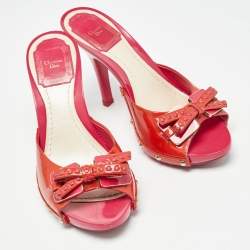 Dior Pink Patent Leather Bow Slide Sandals Size 36