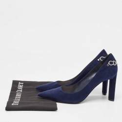 Pre Owned Dior Navy Blue Suede CD Chain Detail Pointed Toe Pumps Size 38.5