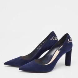 Pre Owned Dior Navy Blue Suede CD Chain Detail Pointed Toe Pumps Size 38.5