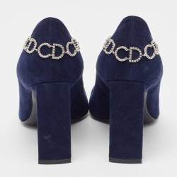 Pre Owned Dior Navy Blue Suede CD Chain Detail Pointed Toe Pumps Size 38.5