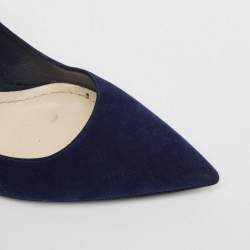 Pre Owned Dior Navy Blue Suede CD Chain Detail Pointed Toe Pumps Size 38.5