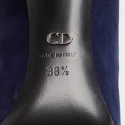 Pre Owned Dior Navy Blue Suede CD Chain Detail Pointed Toe Pumps Size 38.5