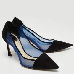 Pre Owned Dior Black/Blue Suede and Mesh Pointed Toe Pumps Size 39.5