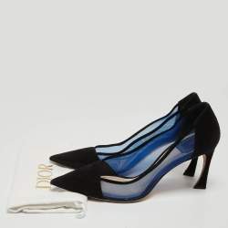 Pre Owned Dior Black/Blue Suede and Mesh Pointed Toe Pumps Size 39.5