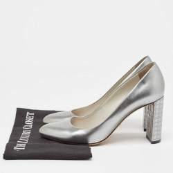 Dior Silver Leather Cannage  Block Heel Pumps Size 38