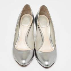 Dior Silver Leather Cannage  Block Heel Pumps Size 38