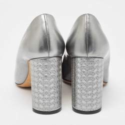 Dior Silver Leather Cannage  Block Heel Pumps Size 38