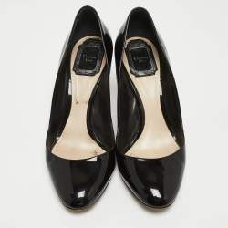 Dior Black Patent Leather Round Toe Pumps Size 37.5