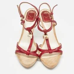 Dior  Burgundy Red Leather Ankle Strap Sandals Size 38.5