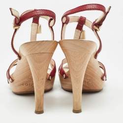 Dior  Burgundy Red Leather Ankle Strap Sandals Size 38.5