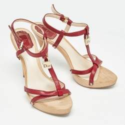 Dior  Burgundy Red Leather Ankle Strap Sandals Size 38.5