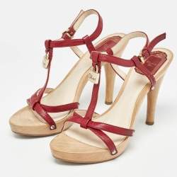 Dior  Burgundy Red Leather Ankle Strap Sandals Size 38.5