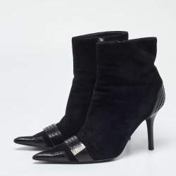 Dior Black Suede and Leather Pointed Toe Ankle Booties Size 40