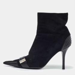 Dior Black Suede and Leather Pointed Toe Ankle Booties Size 40