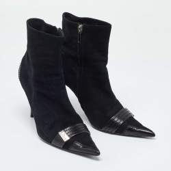 Dior Black Suede and Leather Pointed Toe Ankle Booties Size 40
