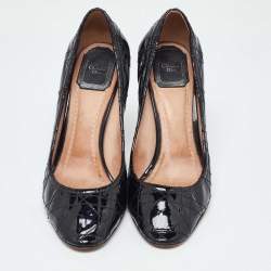 Dior Black Cannage Patent Leather Round Toe Pumps Size 39