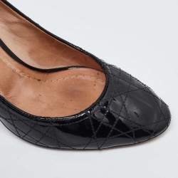 Dior Black Cannage Patent Leather Round Toe Pumps Size 39