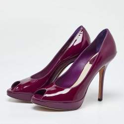 Dior Purple Patent Leather Miss Dior Peep Toe Platform Pumps Size 36