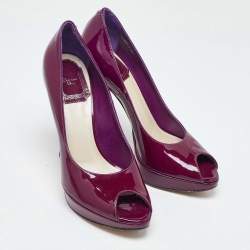 Dior Purple Patent Leather Miss Dior Peep Toe Platform Pumps Size 36