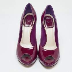 Dior Purple Patent Leather Miss Dior Peep Toe Platform Pumps Size 36