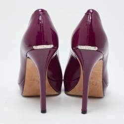 Dior Purple Patent Leather Miss Dior Peep Toe Platform Pumps Size 36