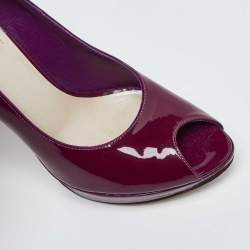 Dior Purple Patent Leather Miss Dior Peep Toe Platform Pumps Size 36