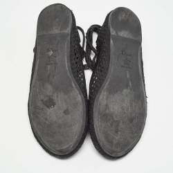 Dior Black Embroidered Mesh Poeme Ankle Tie Ballet Flats Size 37