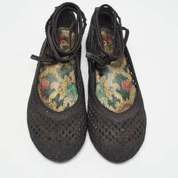 Dior Black Embroidered Mesh Poeme Ankle Tie Ballet Flats Size 37