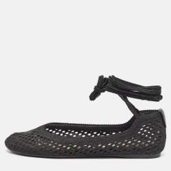 Dior Black Embroidered Mesh Poeme Ankle Tie Ballet Flats Size 37