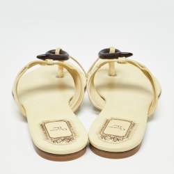 Dior Light Yellow Leather Strappy Serpent Toe Ring Slide Flats Size 38.5