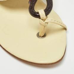 Dior Light Yellow Leather Strappy Serpent Toe Ring Slide Flats Size 38.5