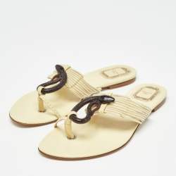 Dior Light Yellow Leather Strappy Serpent Toe Ring Slide Flats Size 38.5