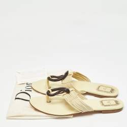 Dior Light Yellow Leather Strappy Serpent Toe Ring Slide Flats Size 38.5