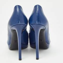 Dior Blue Leather Cannage Plaque Platform Peep Toe Pumps Size 38