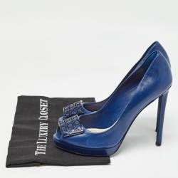 Dior Blue Leather Cannage Plaque Platform Peep Toe Pumps Size 38