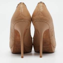 Pre Owned Dior Beige Cannage Leather Bow Peep Toe Pumps Size 37