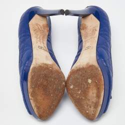 Pre Owned Dior Blue Cannage Leather and Patent Bow Peep Toe Platform Pumps Size 38.5
