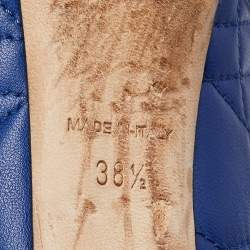 Pre Owned Dior Blue Cannage Leather and Patent Bow Peep Toe Platform Pumps Size 38.5